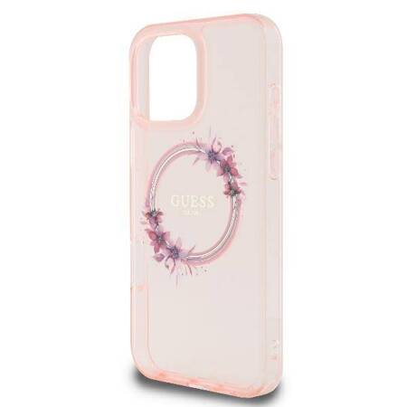 Etui Guess do iPhone 16 Pro różowy IML Flowers Wreath MagSafe