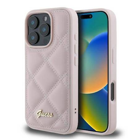 Etui Guess do iPhone 16 Pro różowy Quilted Metal Logo