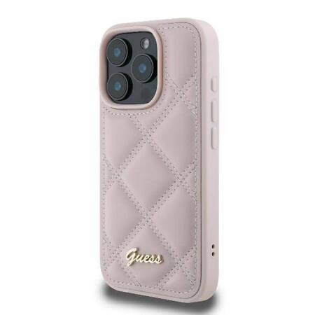 Etui Guess do iPhone 16 Pro różowy Quilted Metal Logo