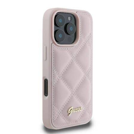 Etui Guess do iPhone 16 Pro różowy Quilted Metal Logo