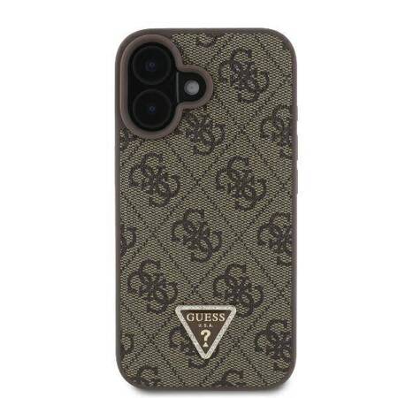 Etui Guess do iPhone 16 brązowy Leather 4G Triangle Strass