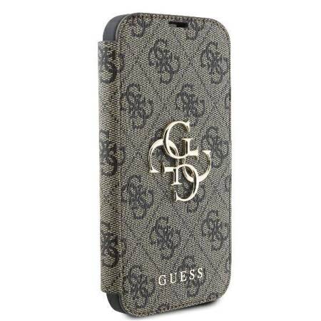 Etui Guess do iPhone 16 brązowy book 4G Metal Logo