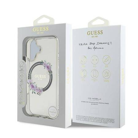 Etui Guess do iPhone 16 czarny IML Flowers Wreath MagSafe