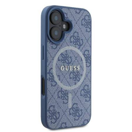 Etui Guess do iPhone 16 niebieski 4G Classic Logo MagSafe