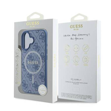 Etui Guess do iPhone 16 niebieski 4G Classic Logo MagSafe