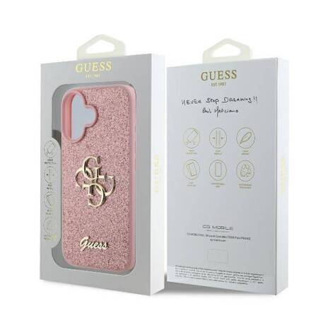 Etui Guess do iPhone 16 różowy Fixed Glitter Big 4G