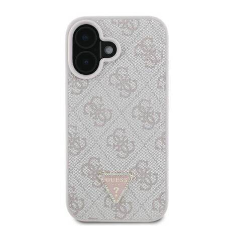 Etui Guess do iPhone 16 różowy Leather 4G Triangle Strass